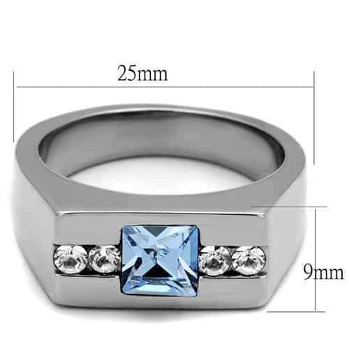 Stainless Steel Light Blue CZ Princess Channel Mens Ring view 3
