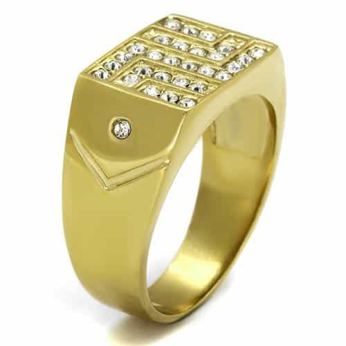 Stainless Steel Gold IP CZ Grid Pave Square Signet Ring view 7