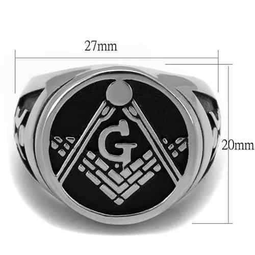 Stainless Steel Masonic Square Compass G Enamel Signet Ring view 3