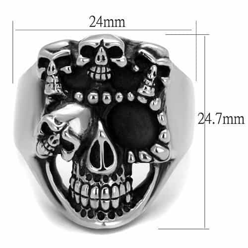 Stainless Steel Skull Wearing Crown Large Dome Ring view 3