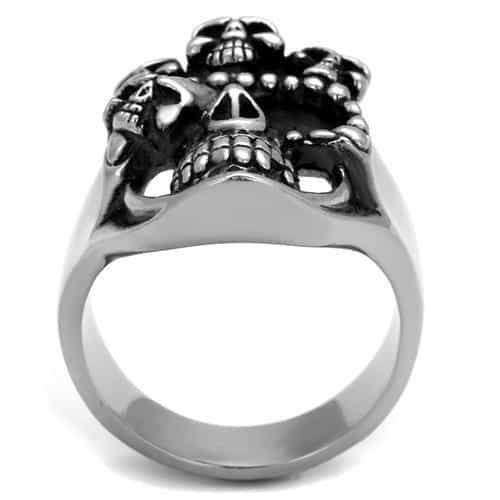 Stainless Steel Skull Wearing Crown Large Dome Ring view 5
