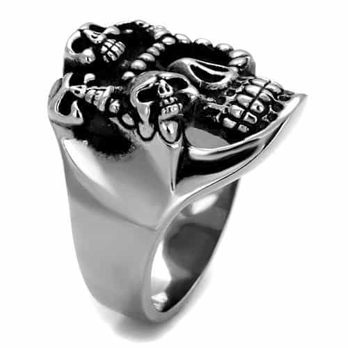 Stainless Steel Skull Wearing Crown Large Dome Ring view 7