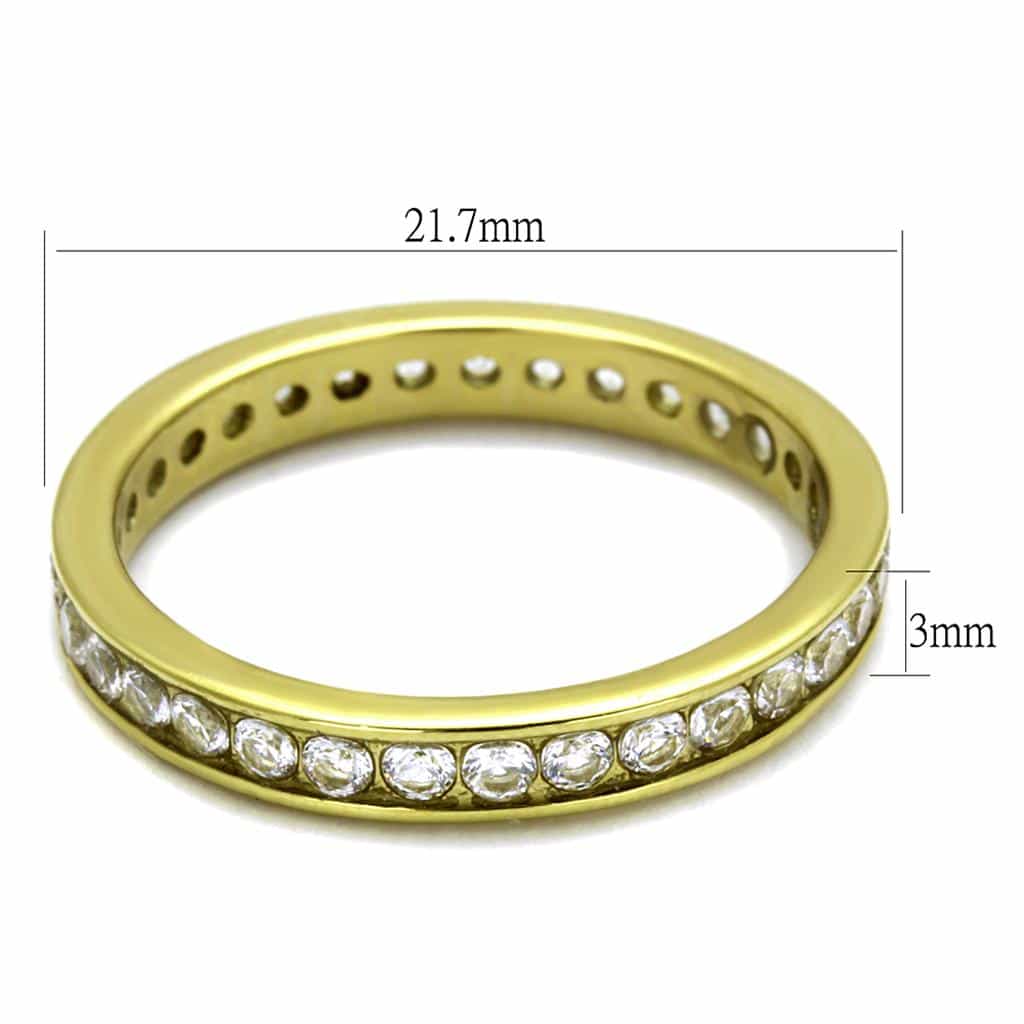 Stainless Steel Gold IP CZ Round Channel Eternity Ring view 3