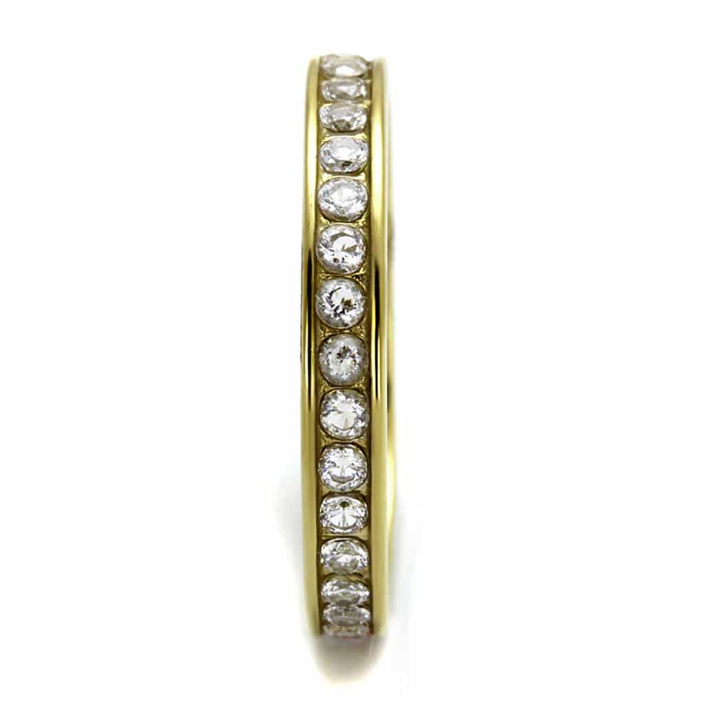 Stainless Steel Gold IP CZ Round Channel Eternity Ring view 7