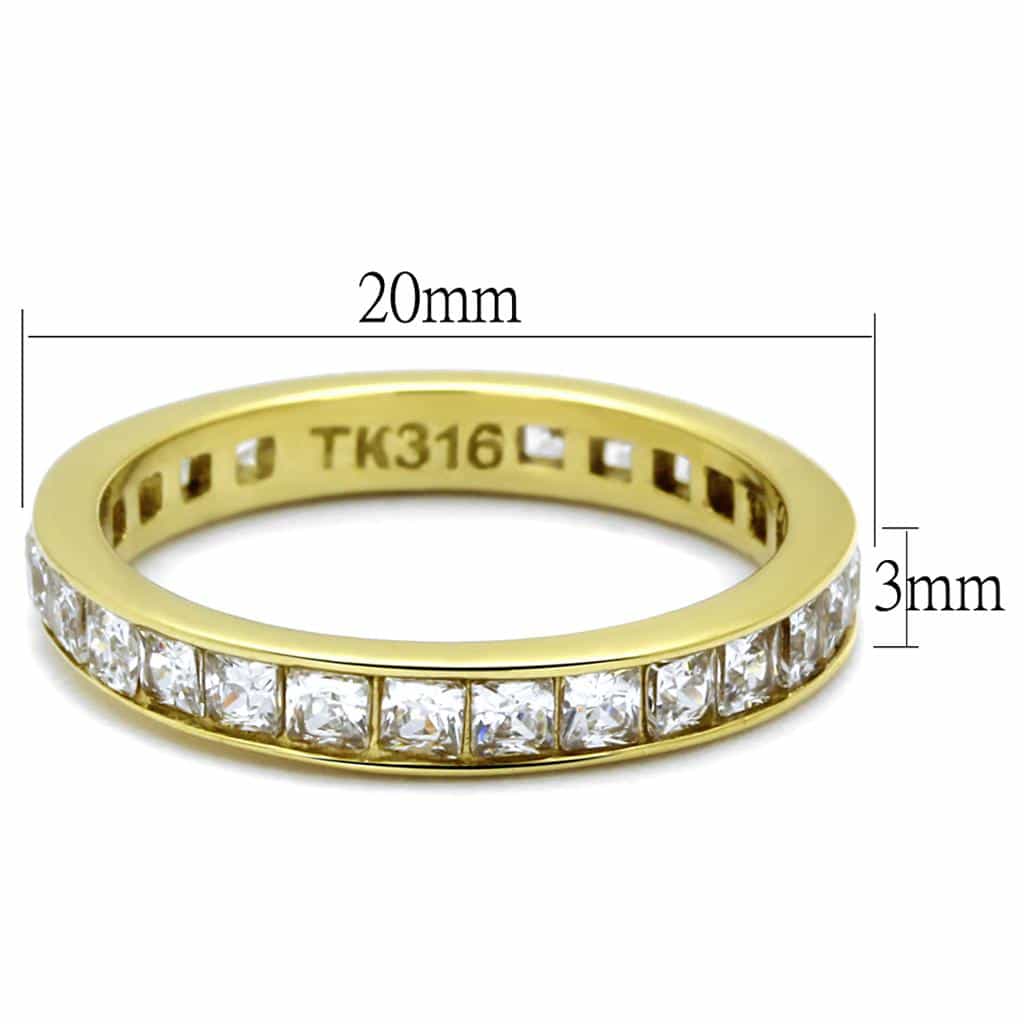 Stainless Steel Gold IP CZ Princess Channel Eternity Ring view 3