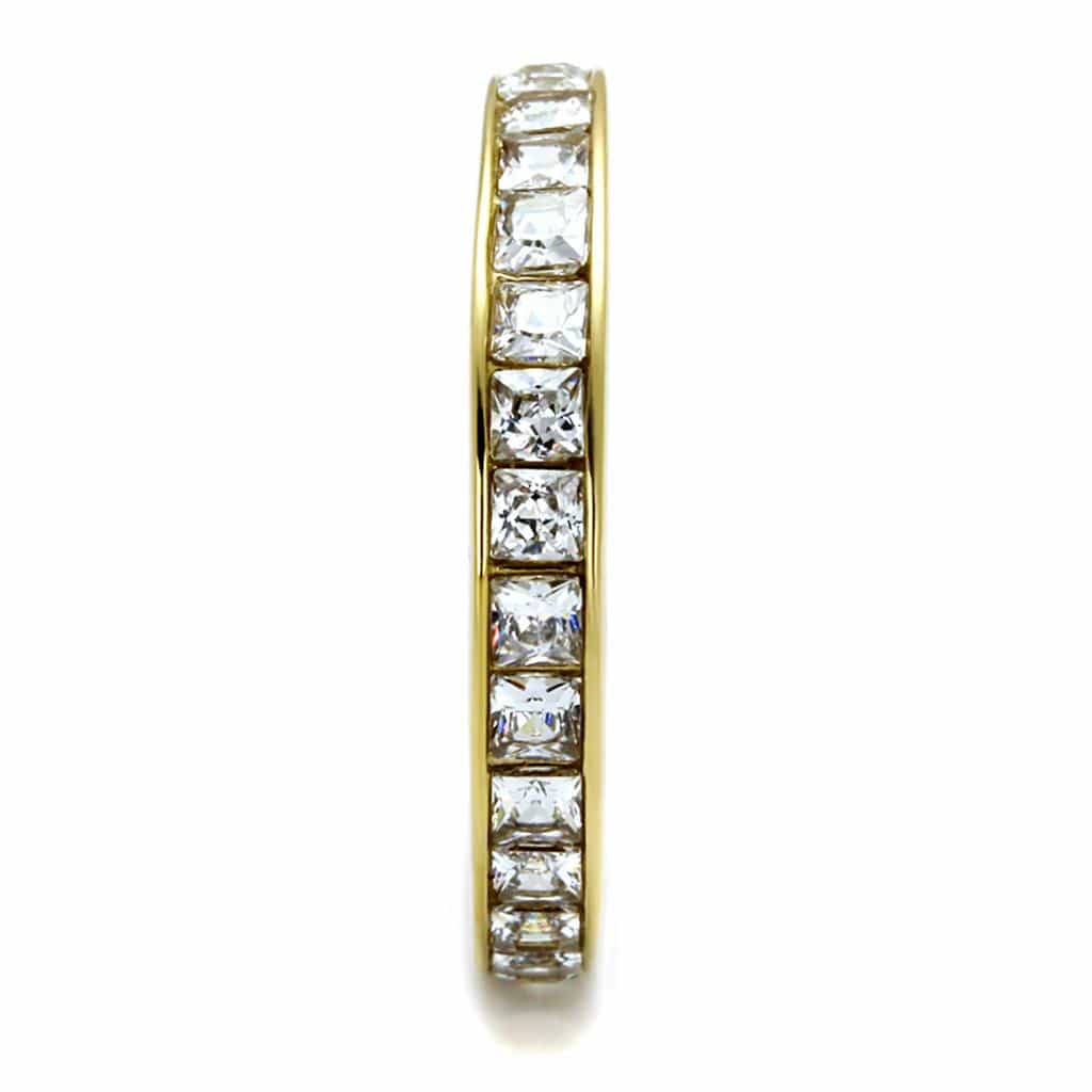 Stainless Steel Gold IP CZ Princess Channel Eternity Ring view 7