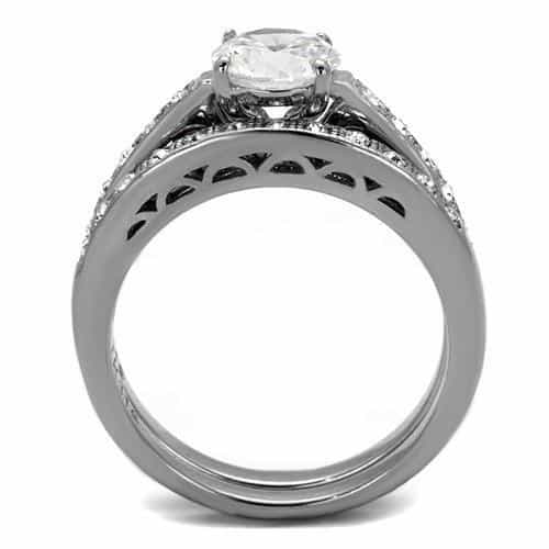 Stainless Steel Dark Gunmetal CZ Round Filigree Pave Bridal Ring view 5