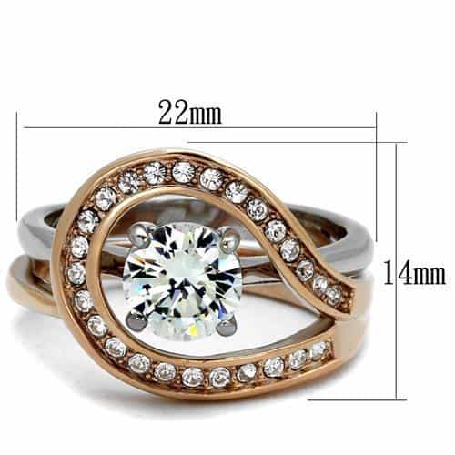 Stainless Steel Rose Gold Two Tone CZ Round Bypass Pave Ring view 3