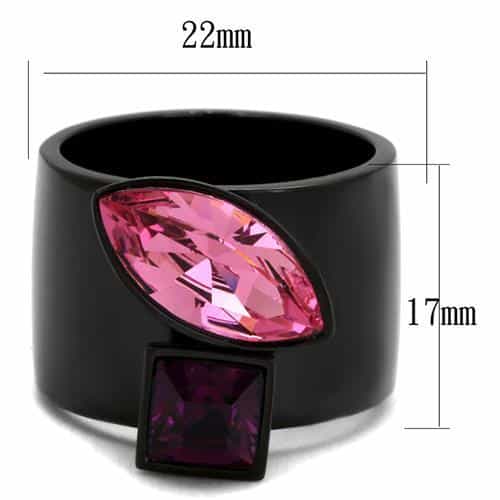Stainless Steel Black IP Pink Rose Amethyst Purple Dual Ring view 3