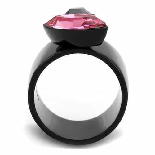 Stainless Steel Black IP Pink Rose Amethyst Purple Dual Ring view 5