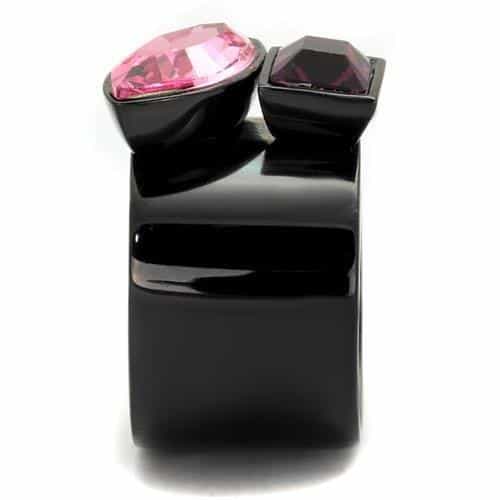 Stainless Steel Black IP Pink Rose Amethyst Purple Dual Ring view 7