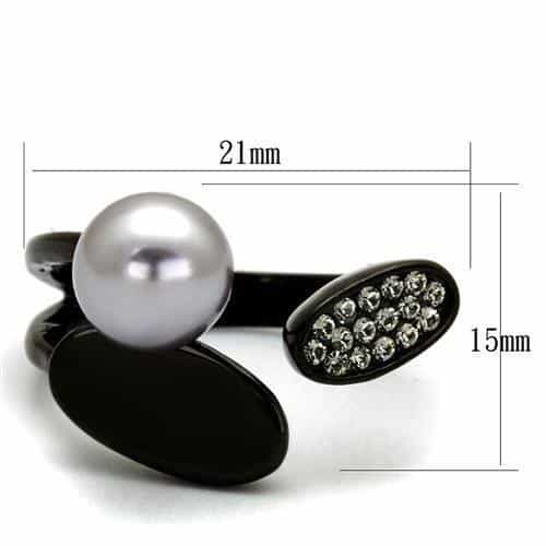 Stainless Steel Black IP Gray Pearl Onyx CZ Open Bypass Ring view 3