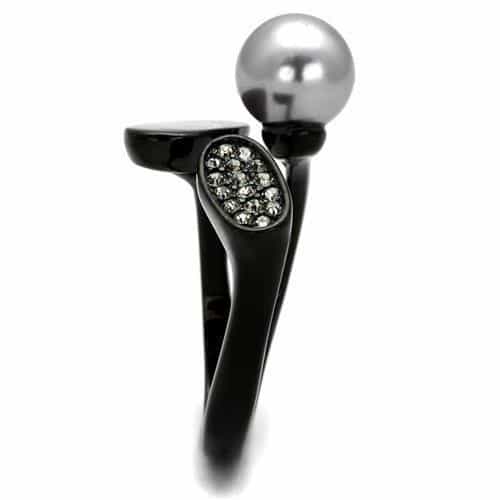 Stainless Steel Black IP Gray Pearl Onyx CZ Open Bypass Ring view 7