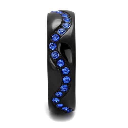 Stainless Steel Black IP Blue Sapphire Crystal Wave Dome Ring view 7