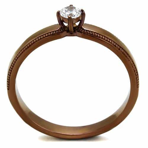 Stainless Steel Coffee Brown CZ Round Milgrain Pave Ring view 5