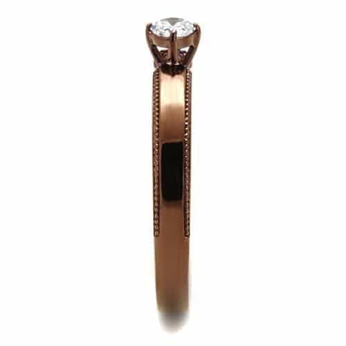 Stainless Steel Coffee Brown CZ Round Milgrain Pave Ring view 7