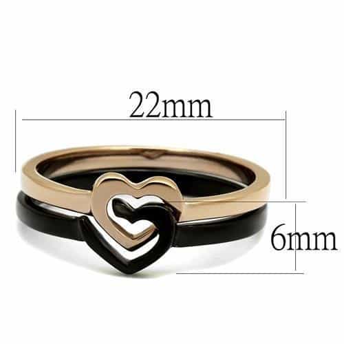 Stainless Steel Two Tone Coffee Brown Gold Heart Stack Ring view 3