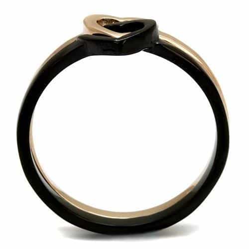 Stainless Steel Two Tone Coffee Brown Gold Heart Stack Ring view 5