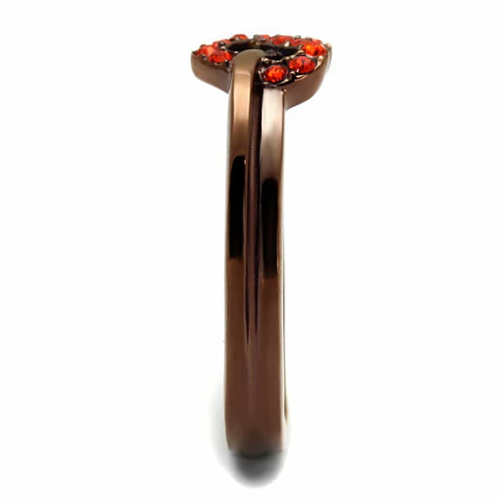 Stainless Steel Coffee Brown IP Orange Red CZ Pave Heart Ring view 7