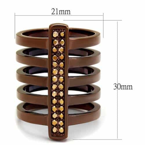 Stainless Steel Coffee Brown IP Champagne CZ Pave Multi Band Ring view 3