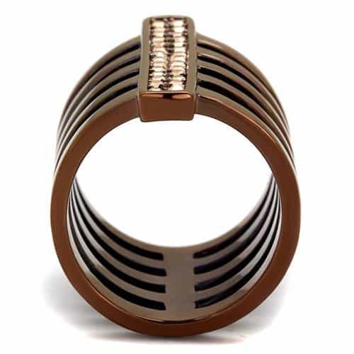 Stainless Steel Coffee Brown IP Champagne CZ Pave Multi Band Ring view 5