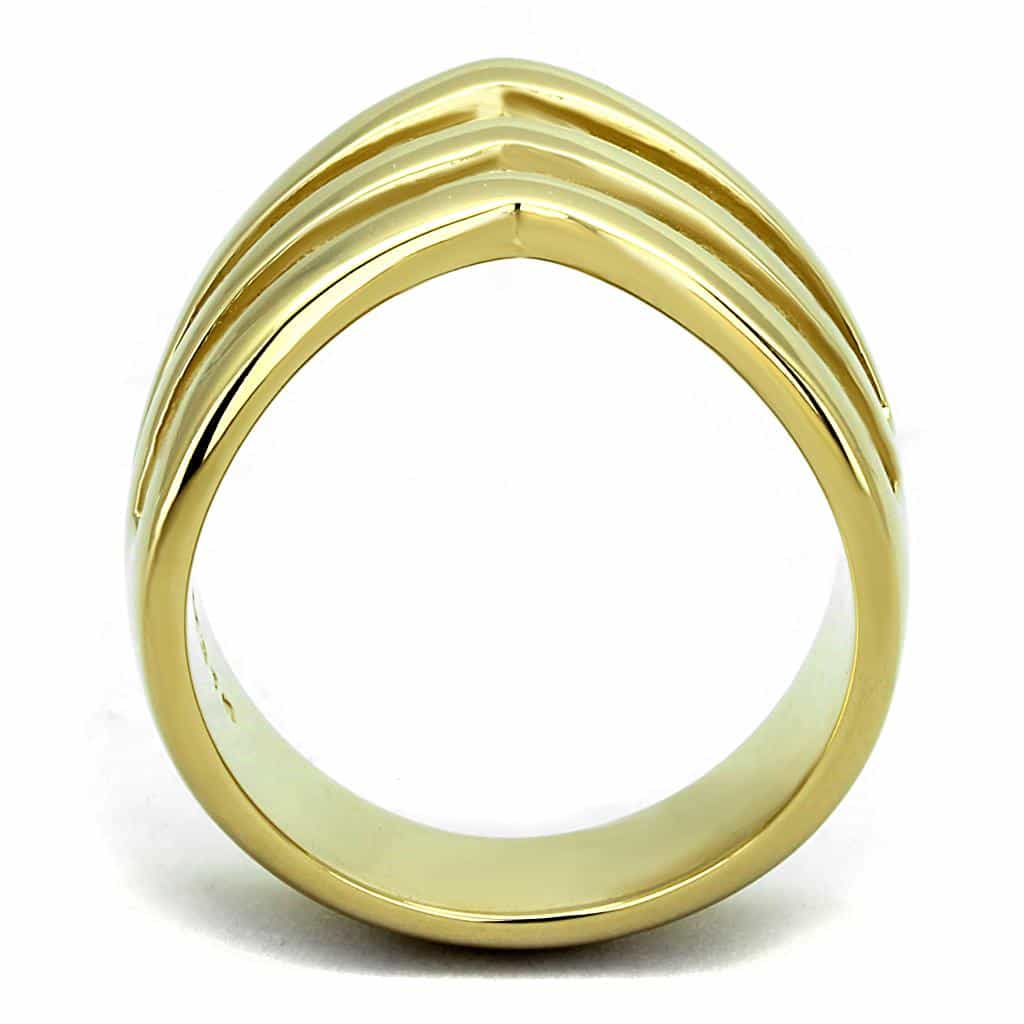 Stainless Steel Gold IP Polished Triple Chevron Wide Band Ring view 5