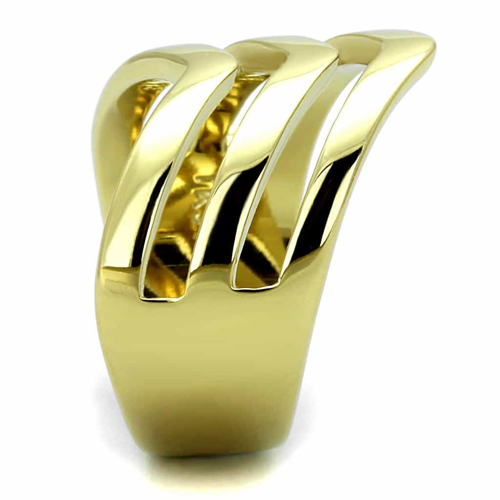 Stainless Steel Gold IP Polished Triple Chevron Wide Band Ring view 7