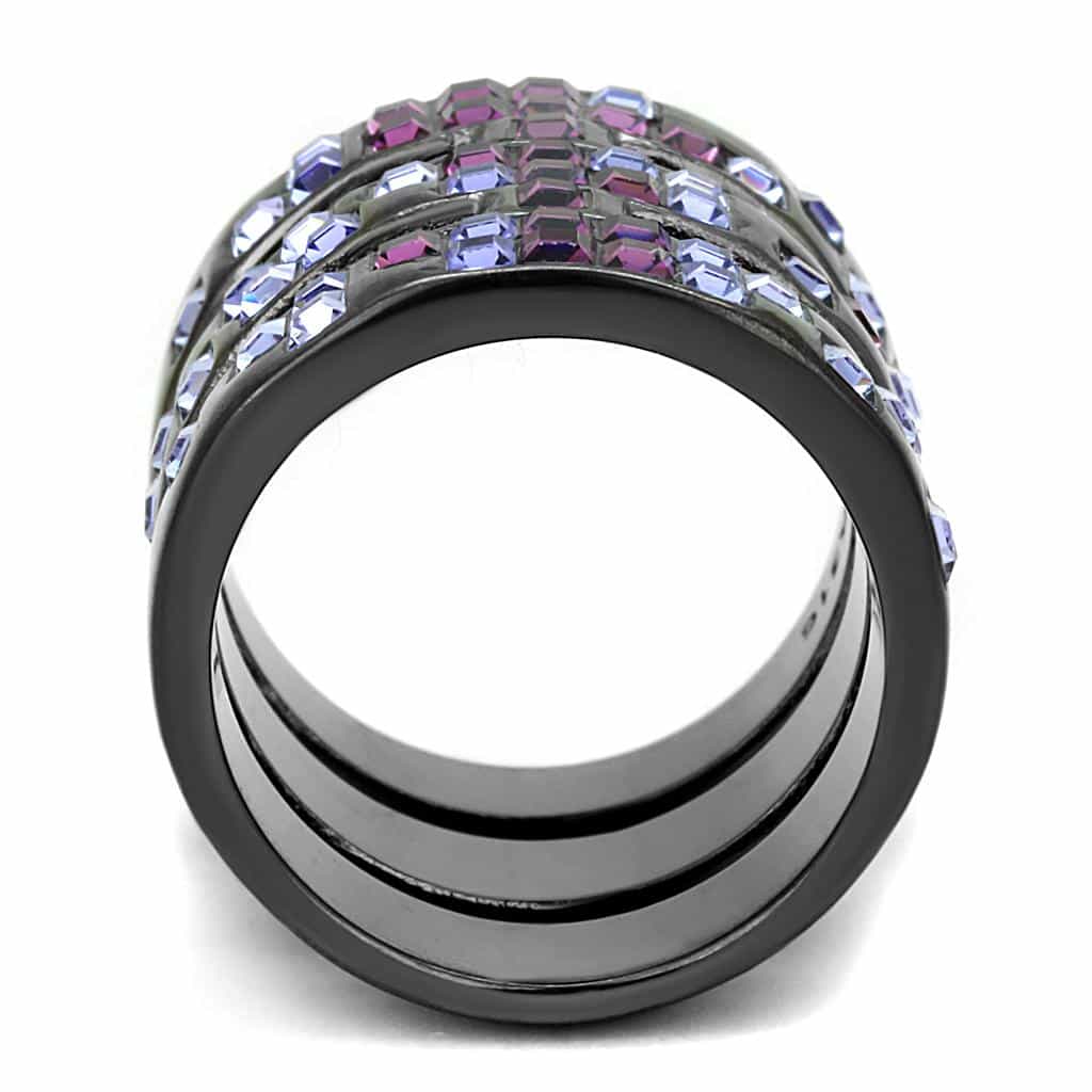 Stainless Steel Black IP Amethyst Purple CZ Princess Channel Ring view 5