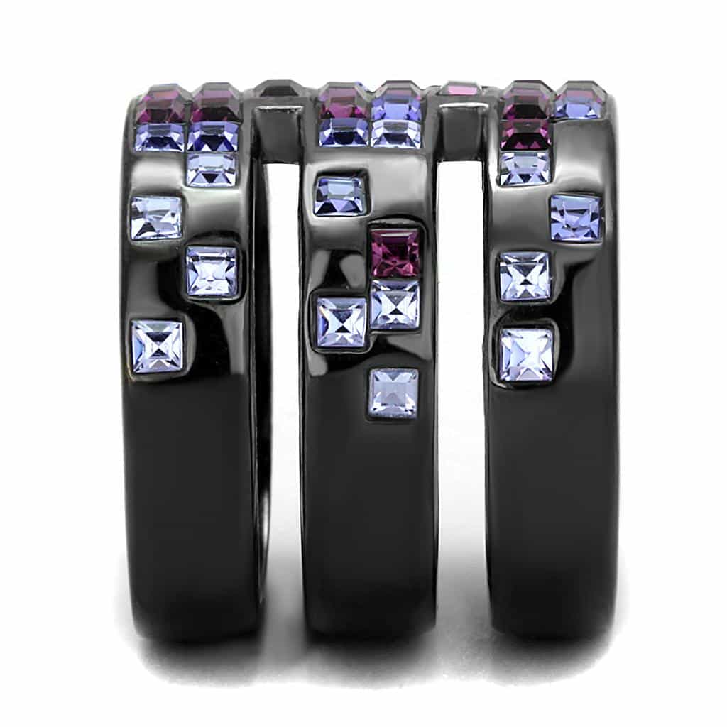 Stainless Steel Black IP Amethyst Purple CZ Princess Channel Ring view 7