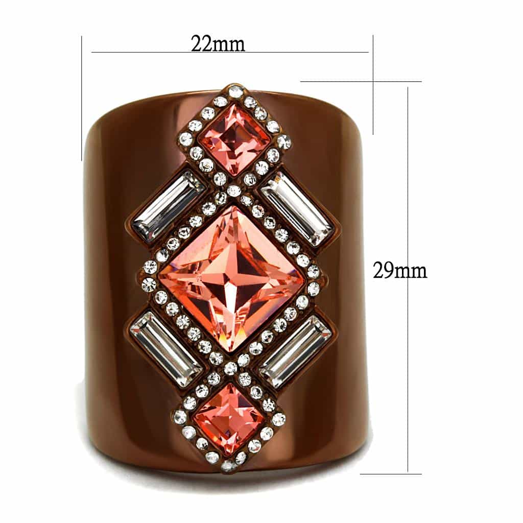 Stainless Steel Coffee Brown IP Champagne CZ Princess Ring view 3