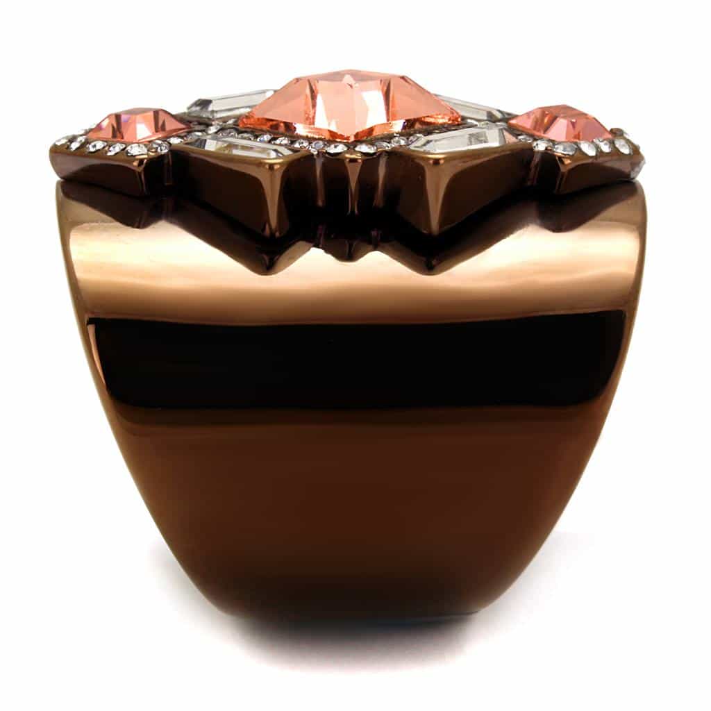 Stainless Steel Coffee Brown IP Champagne CZ Princess Ring view 7