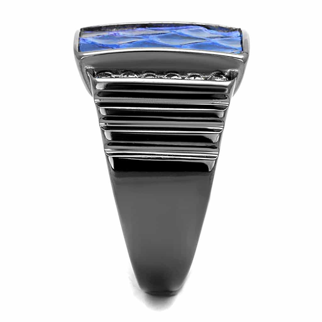 Stainless Steel Dark Gunmetal Blue Snakeskin Inlay CZ Square Ring view 7