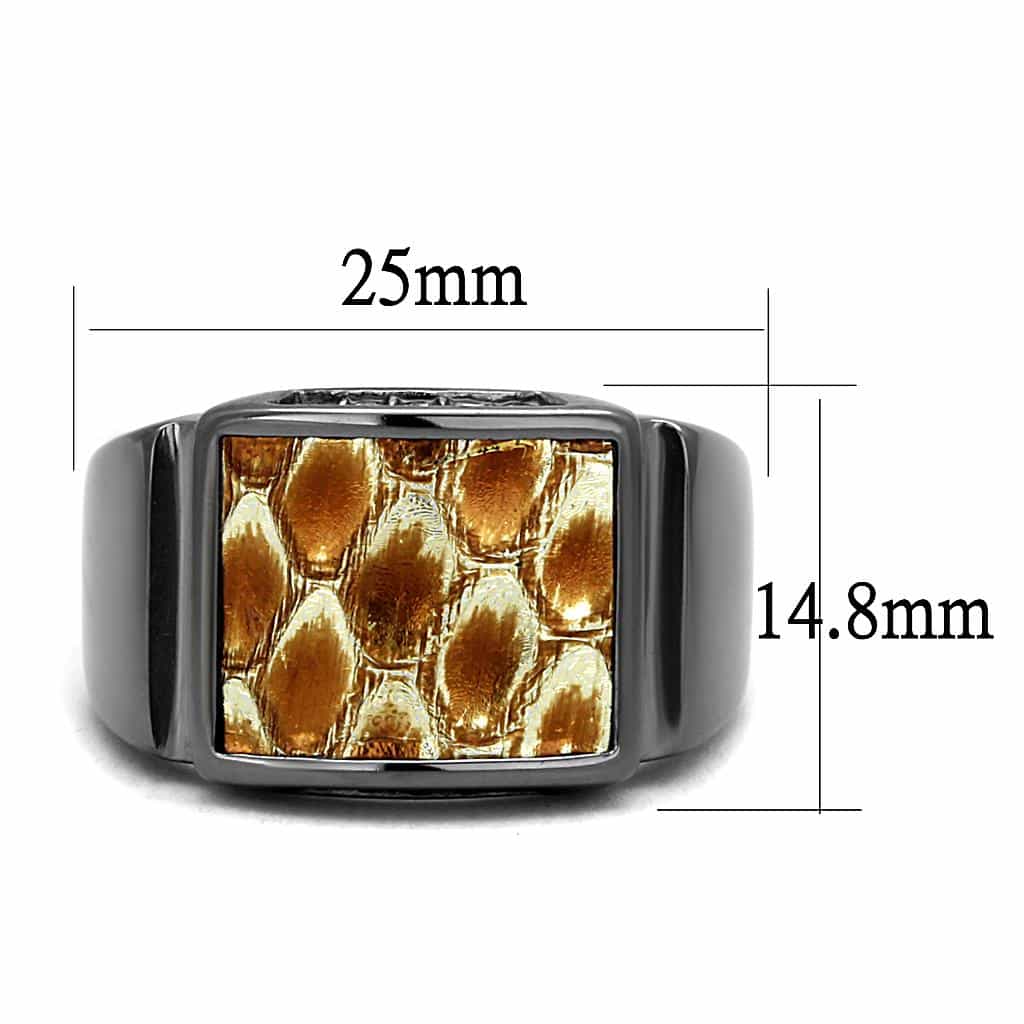 Stainless Steel Dark Gunmetal Gold Snakeskin Inlay CZ Square Ring view 3