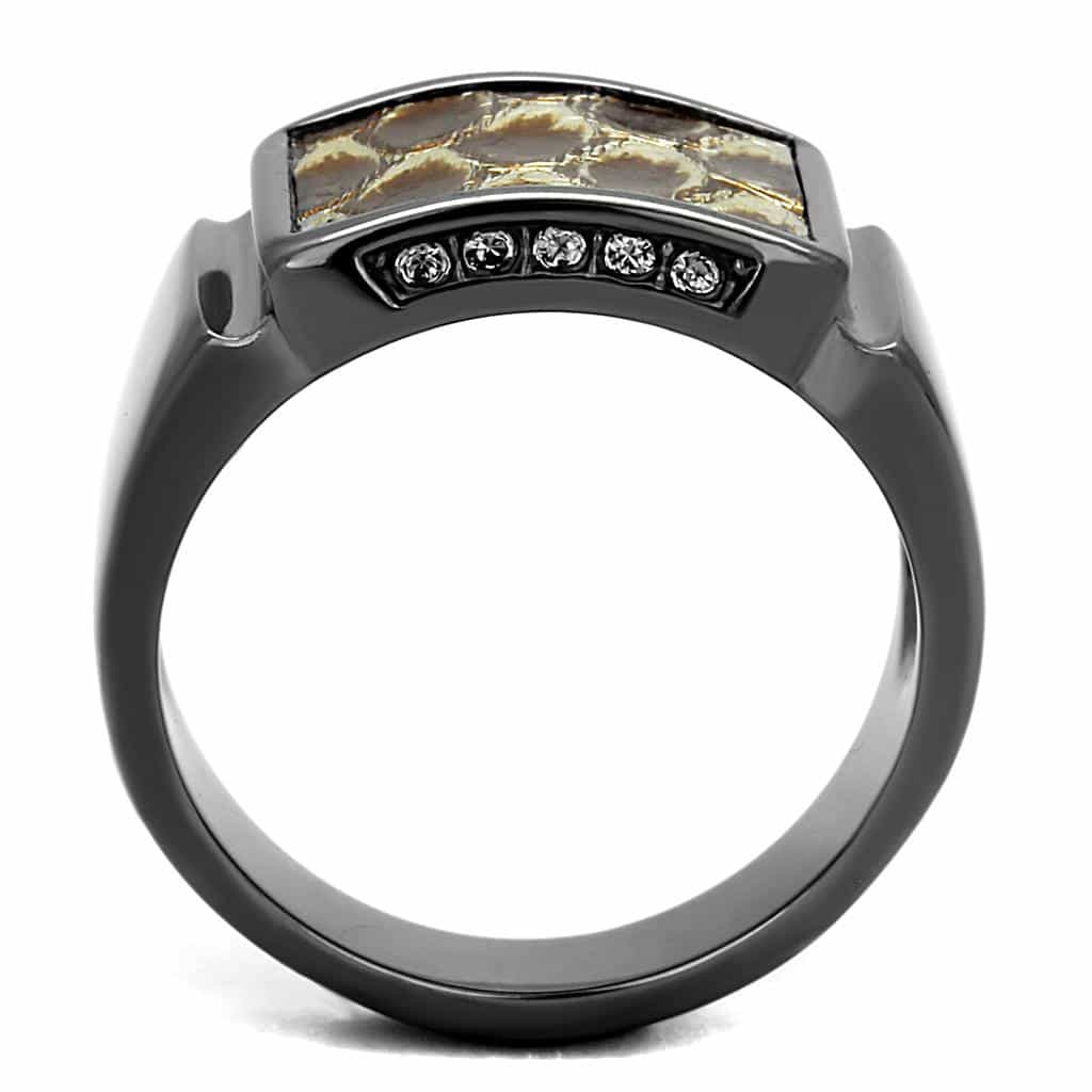 Stainless Steel Dark Gunmetal Gold Snakeskin Inlay CZ Square Ring view 5