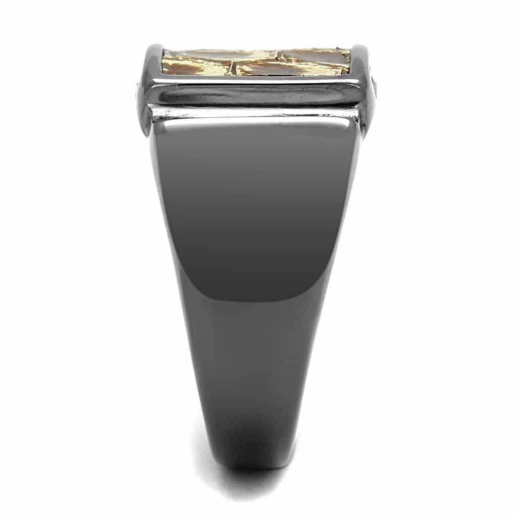Stainless Steel Dark Gunmetal Gold Snakeskin Inlay CZ Square Ring view 7
