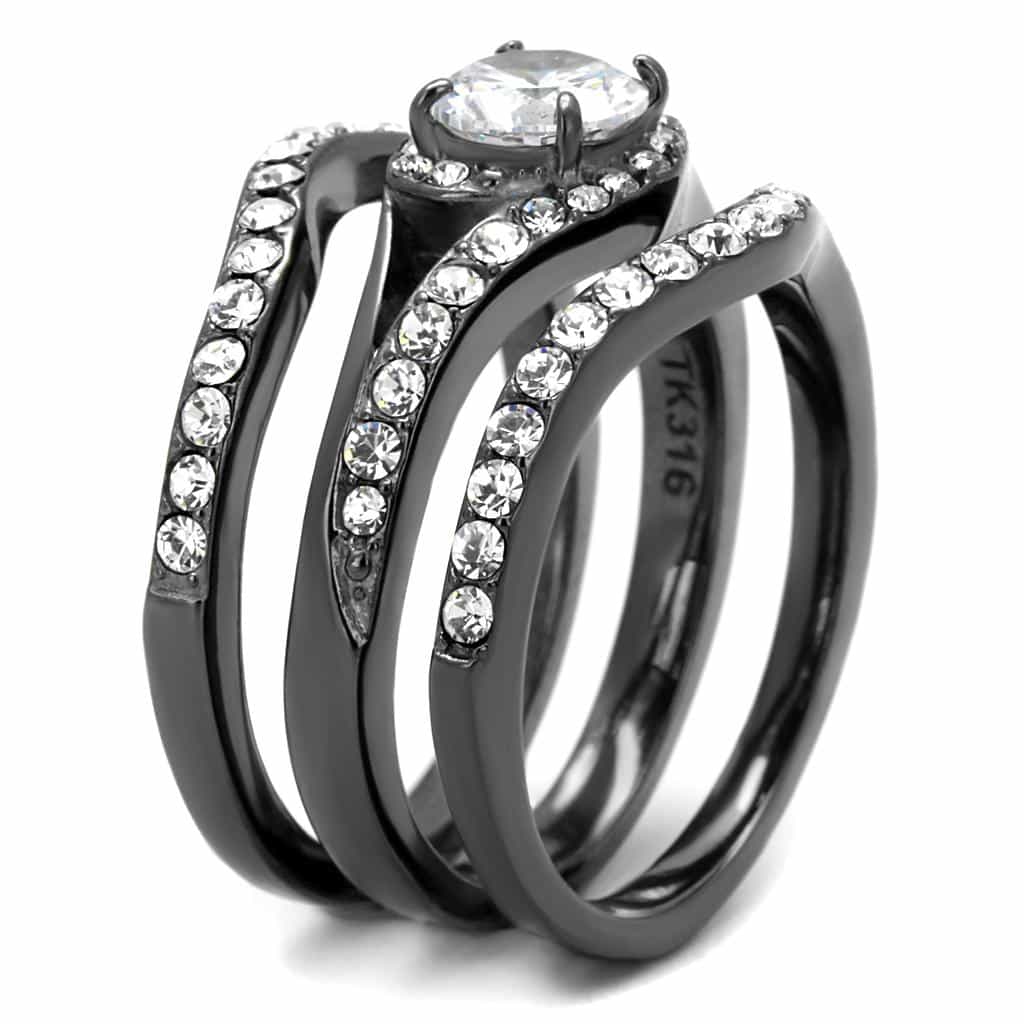 Stainless Steel CZ Round Solitaire Pave Twist Bridal Ring view 7