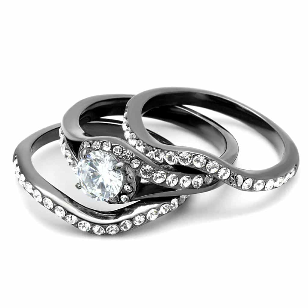 Stainless Steel CZ Round Solitaire Pave Twist Bridal Ring view 9