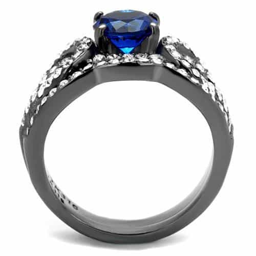 Stainless Steel Blue Sapphire CZ Round Infinity Pave Ring view 5
