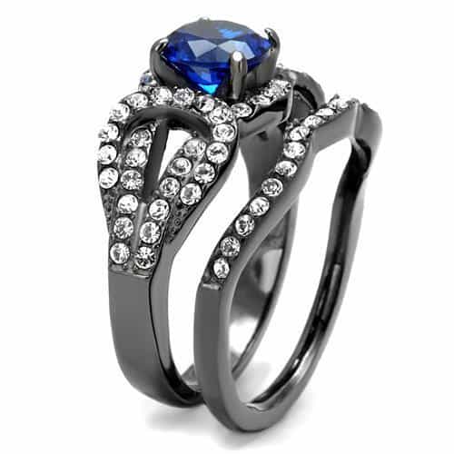 Stainless Steel Blue Sapphire CZ Round Infinity Pave Ring view 7