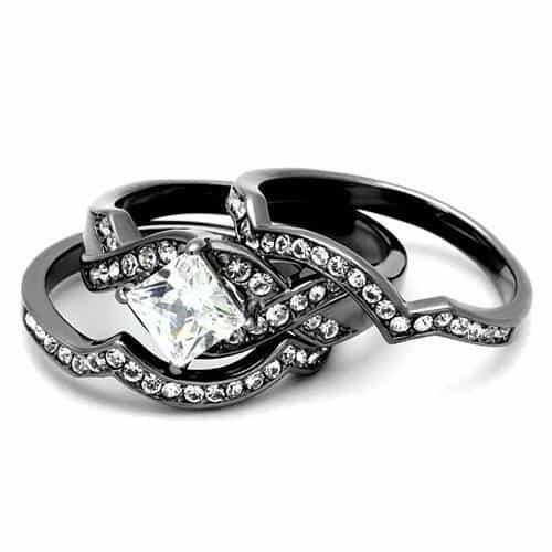 Stainless Steel CZ Princess Cut Infinity Pave Bridal Ring view 9