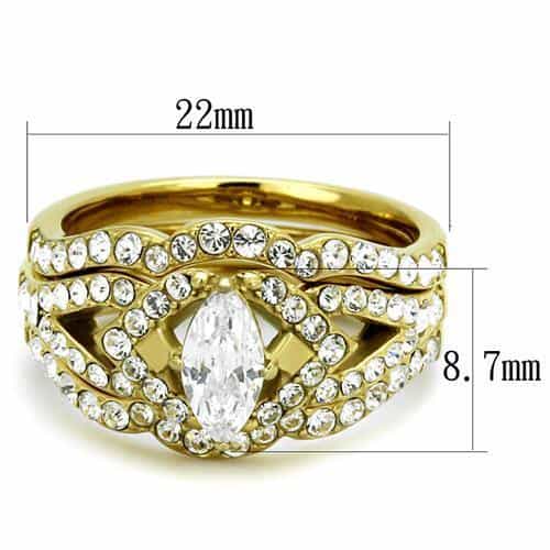 Stainless Steel Gold IP CZ Marquise Pave Crown Bridal Stack Ring view 3