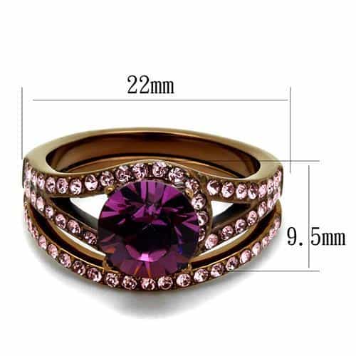Stainless Steel Coffee Brown IP Amethyst Purple CZ Round Ring view 3