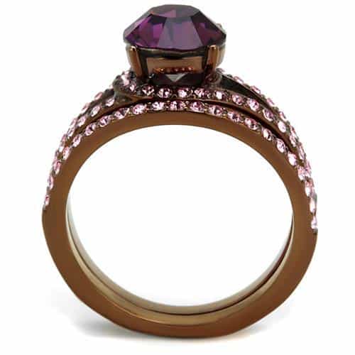 Stainless Steel Coffee Brown IP Amethyst Purple CZ Round Ring view 5