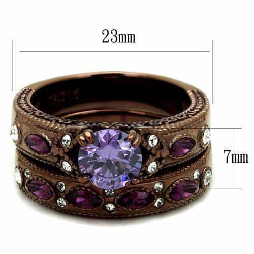 Stainless Steel Coffee Brown IP Amethyst Purple Marquise CZ Ring view 3