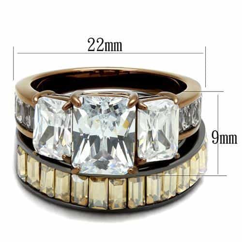 Stainless Steel Coffee Brown IP CZ Princess Baguette Channel Ring view 3