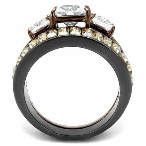 Stainless Steel Coffee Brown IP CZ Princess Baguette Channel Ring view 5