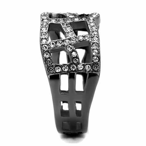 Stainless Steel Dark Gunmetal CZ Pave Open Lattice Dome Ring view 7