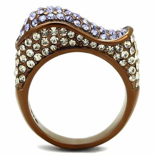 Stainless Steel Coffee Brown IP Champagne Tanzanite Crystal Ring view 5