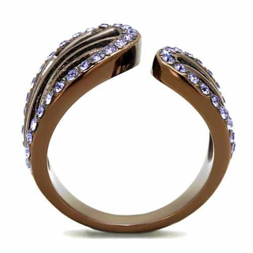 Stainless Steel Coffee Brown IP Tanzanite Crystal Pave Open Ring view 5