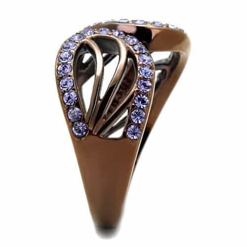 Stainless Steel Coffee Brown IP Tanzanite Crystal Pave Open Ring view 7